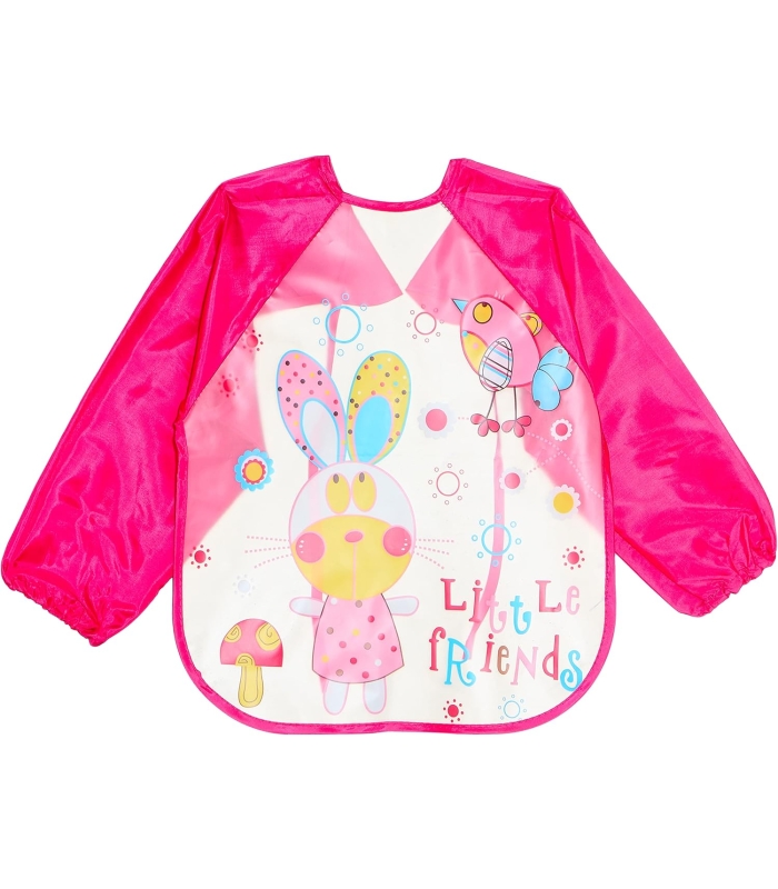 MIX & MAX Baby Bib Long Sleeves printed Little friends For Girls-Pink