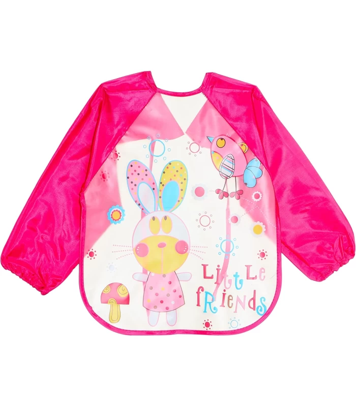 MIX & MAX Baby Bib Long Sleeves printed Little friends For Girls-Pink