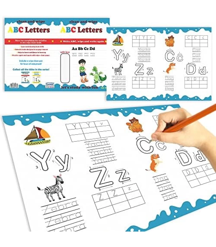 Yassin abc letters learning booklet for kids + whiteboard pen