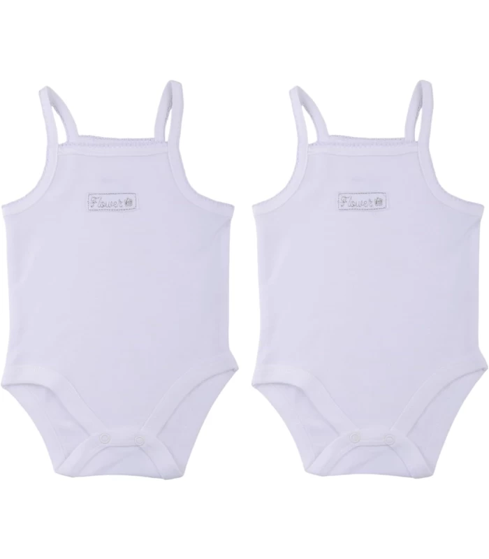 Elsayaad Cotton Front Stitch Detail Cami Bodysuit for Kids - White, Pack of 2, 18-24 Months